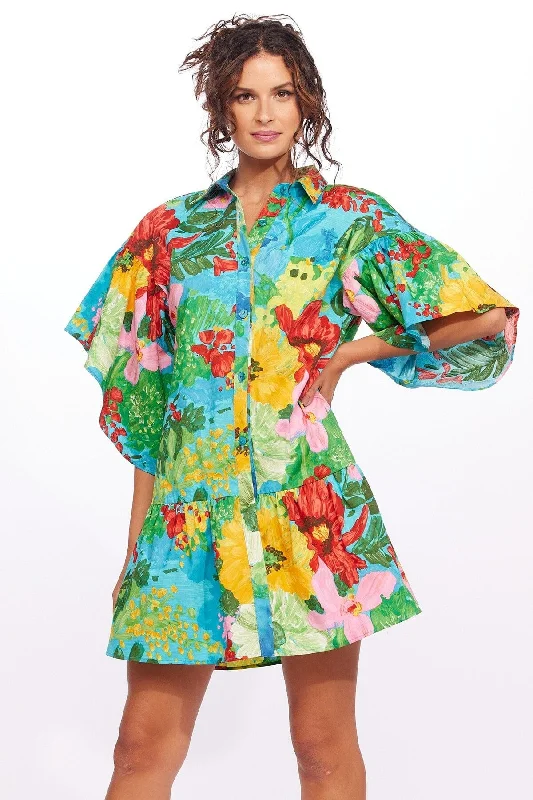 Mallory Mini Dress with Tiered Sleeves - Matisse Comfortable Linen Mini Dress