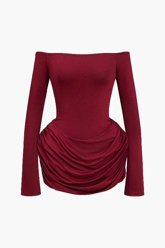 Ruched Off Shoulder Mini Dress Cozy Wraparound Mini Dress