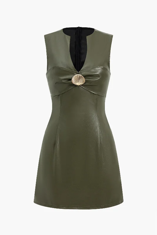 Faux Leather Sleeveless Mini Dress Cozy A-Line Mini Dress