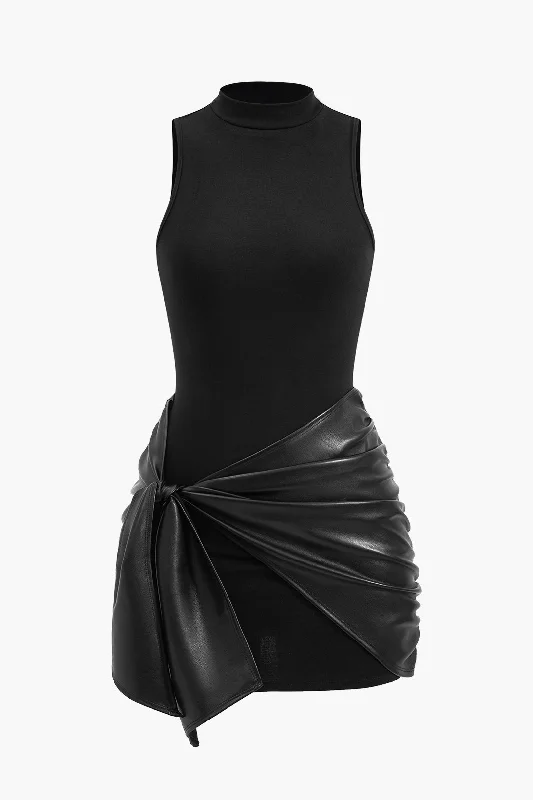 Tie Front Sleeveless Mini Dress Stylish Short Sleeve Mini Dress