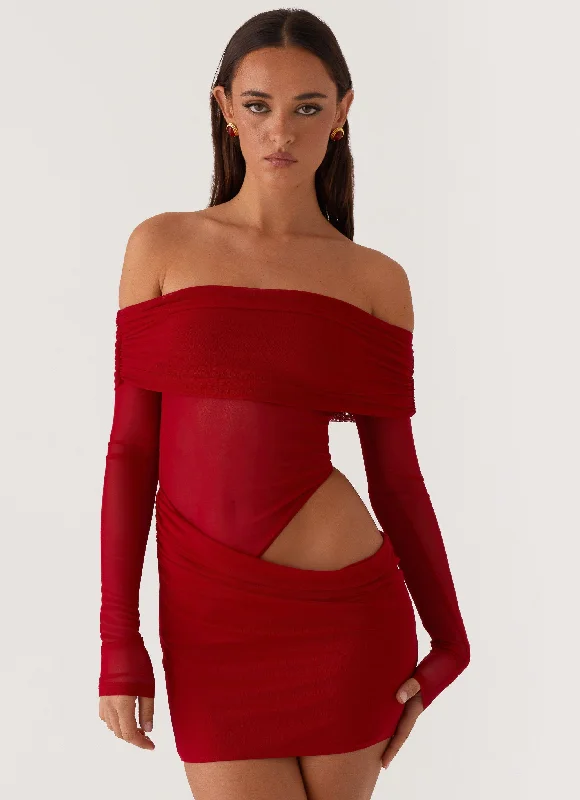 No Doubt Mini Dress - Red Trendy Crossover Mini Dress