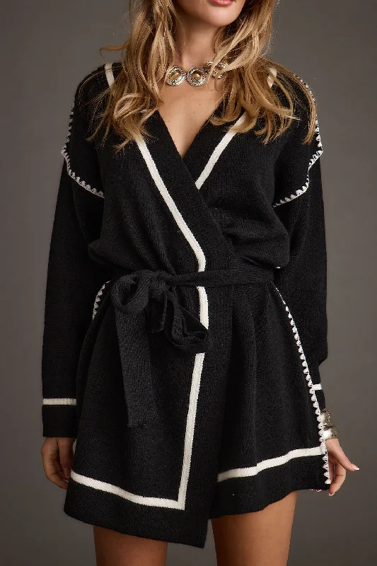 Outlaw Black Wrap Sweater Mini Dress Comfortable Casual Mini Dress
