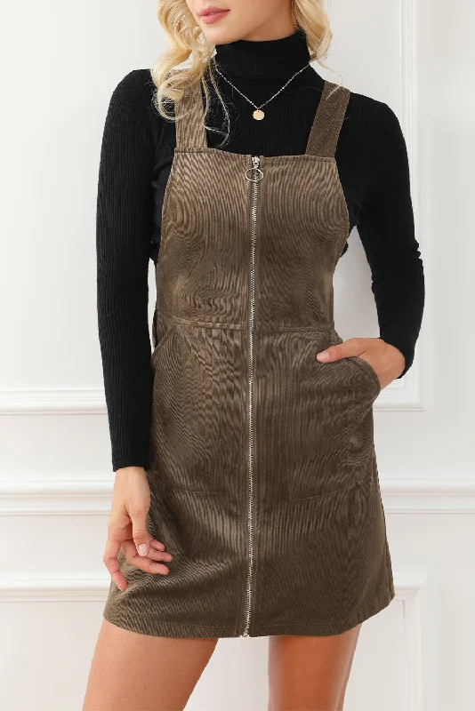 Pocketed Zip Up Wide Strap Mini Dress Fashionable Lace Mini Dress