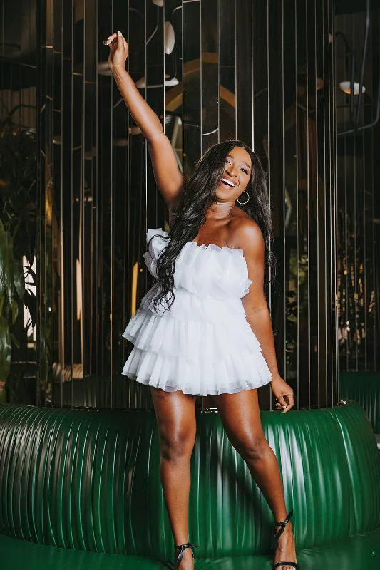 Powder Puff Strapless Tulle Mini Dress - White Classic Black Mini Dress