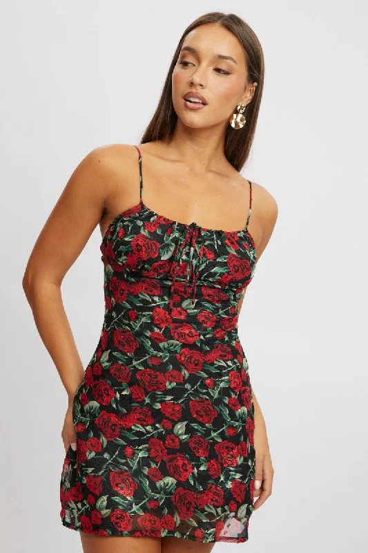 Red Floral Mini Dress Bias Classic Floral Mini Dress