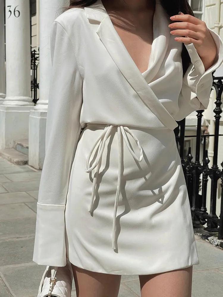 Satin V-neck Wrap Mini Dress Fashionable Off-Shoulder Mini Dress