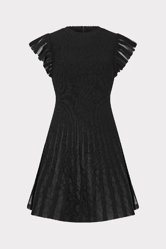 Sheer Flutter Sleeve Knit Mini Dress Cozy Sweater Mini Dress