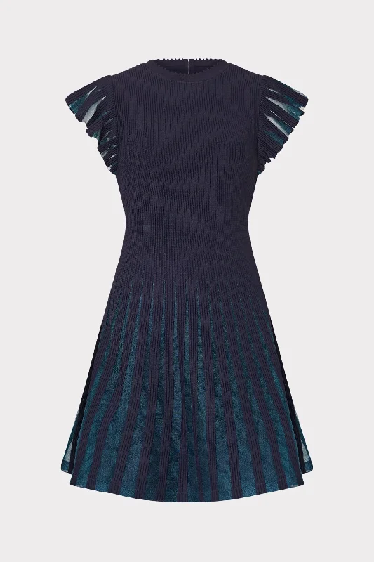 Sheer Flutter Sleeve Knit Mini Dress Fashionable Mini Dress with Frills