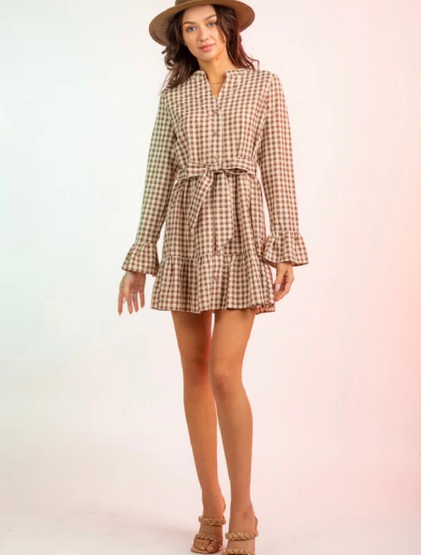 Long Sleeve Gingham Button Down Mini Dress Cozy Cotton Mini Dress