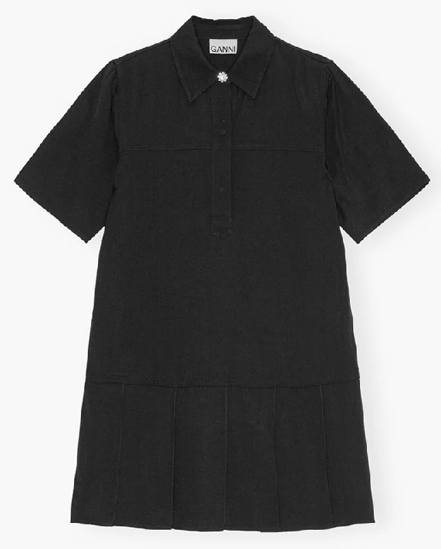 Viscose Twill Mini Dress BLACK Elegant Vintage Mini Dress
