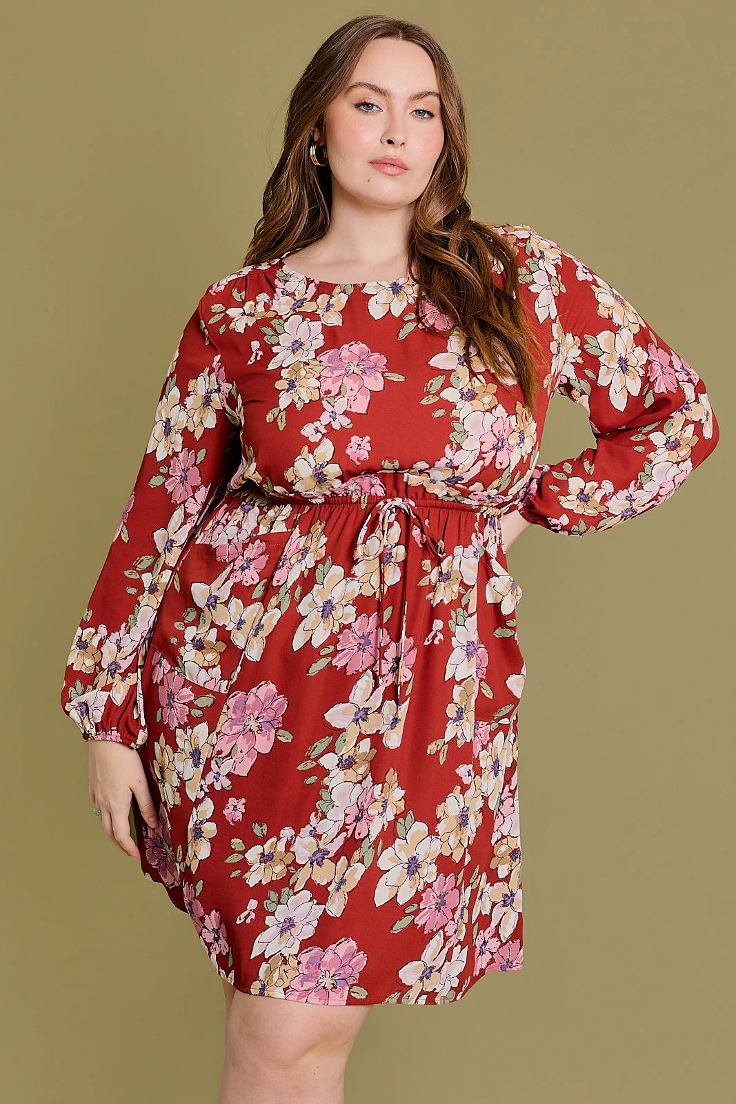 Plus Size Floral Ruffle Waist Chiffon Mini Dress Cozy T-Shirt Mini Dress