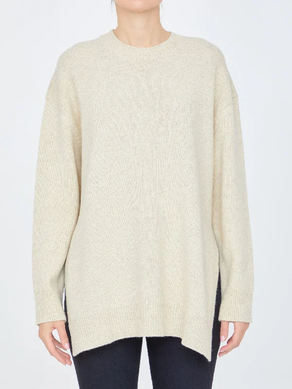 Beige Wool Jumper High Neck Crew Neck V-Neck
