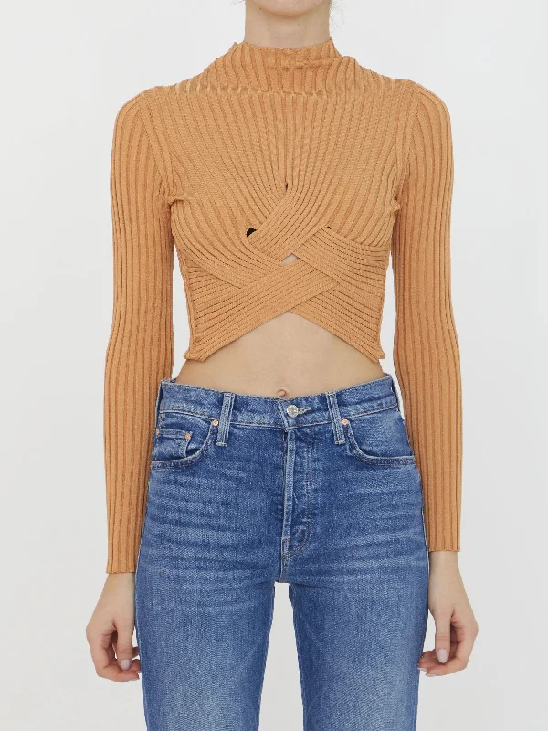 Cropped Ribbed Jumper Fitted Slim Tailored