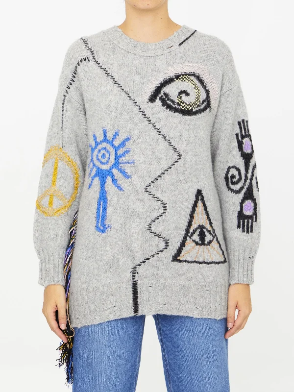 Folk Embroidery Jumper Welt Pockets Slit Pockets Flap Pockets