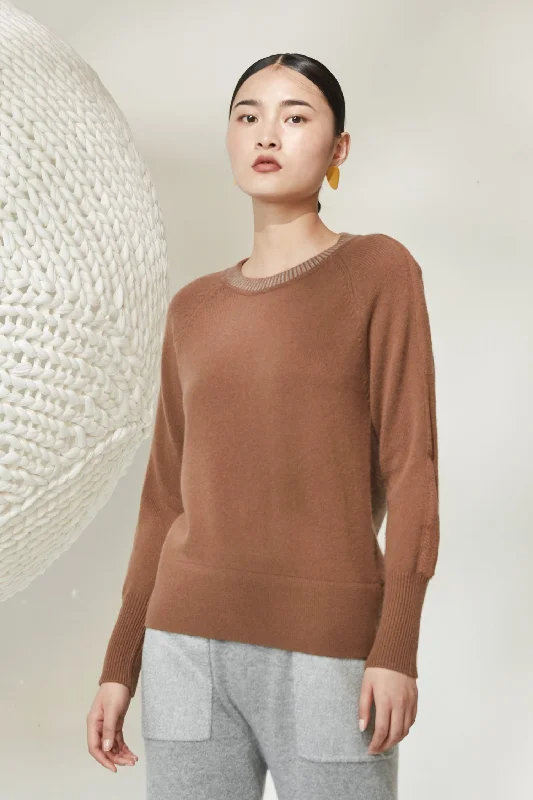 Joint stitch round neck 100% cashmere jumper Oversized Loose Flowy