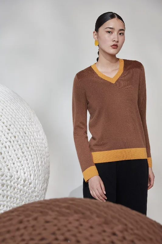 Joint stitch V-neck 100% cashmere jumper Stretchy Elastic Breathable