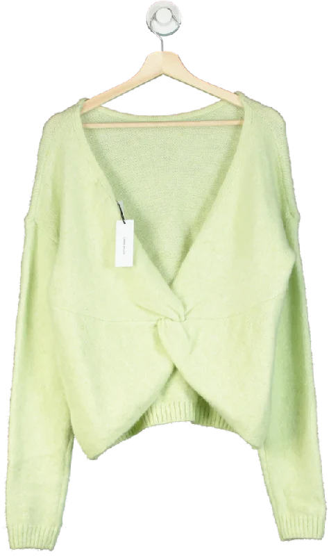 Karen Millen Soft Green Wool Blend Twist back Jumper UK XS Zippered Buttoned Snapped