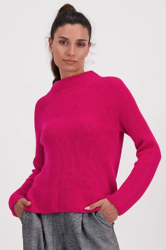Monari 807149 Dragon Fruit Pink Stand Up Collar Jumper Silk Blend Satin Velvet