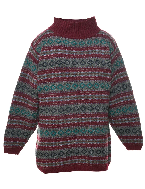 Multi-colour Jumper - L Cable Knit Ribbed Knit Lace Knit