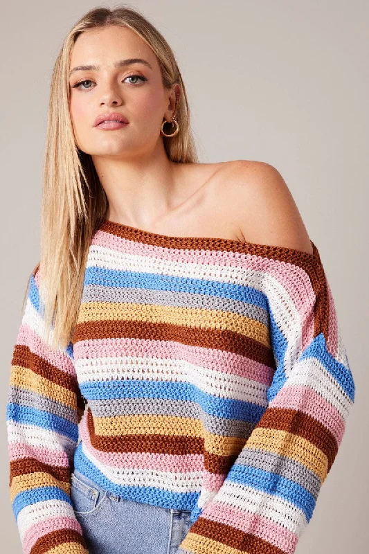Multi Stripe Knit Jumper Jersey Fabric Tulle Fabric Batik Fabric