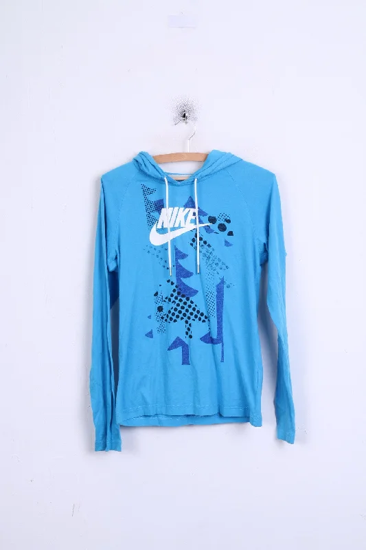 NIKE Womens M 10/12 Jumper Hood Blue Cotton Sportswear Jersey Fabric Tulle Fabric Batik Fabric
