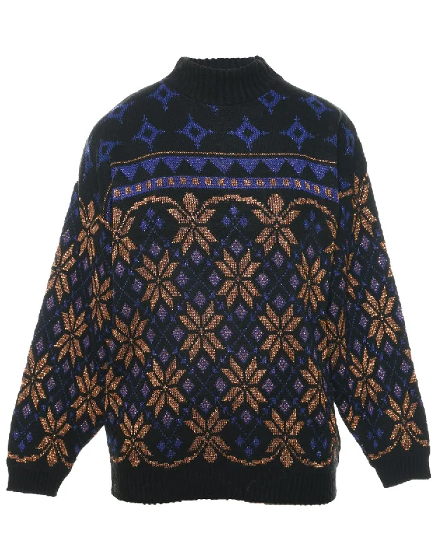 Nordic Black Jumper - M Cable Knit Ribbed Knit Lace Knit