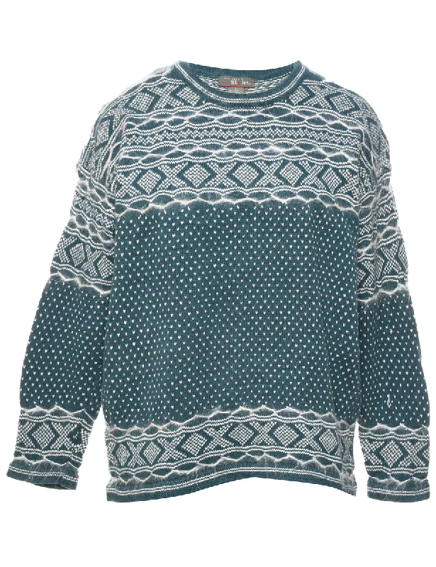 Nordic Green Jumper - L Lace Blend Ribbed Blend Corduroy Blend