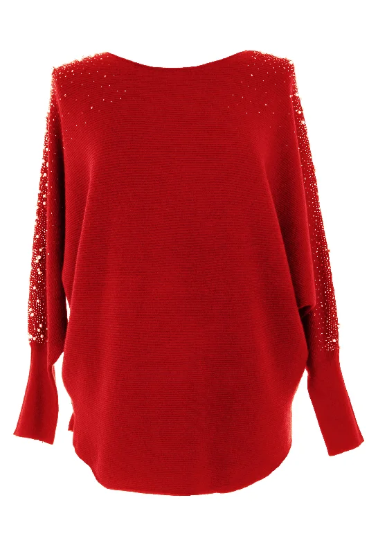 Pearl Diamante Sleeve Jumper Oversized Loose Flowy