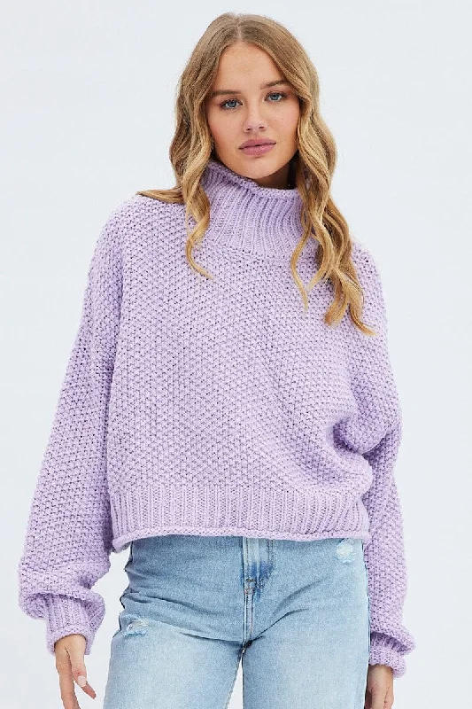 Purple Knit Jumper Turtle Neck Iron Safe Non-Iron Wrinkle Free