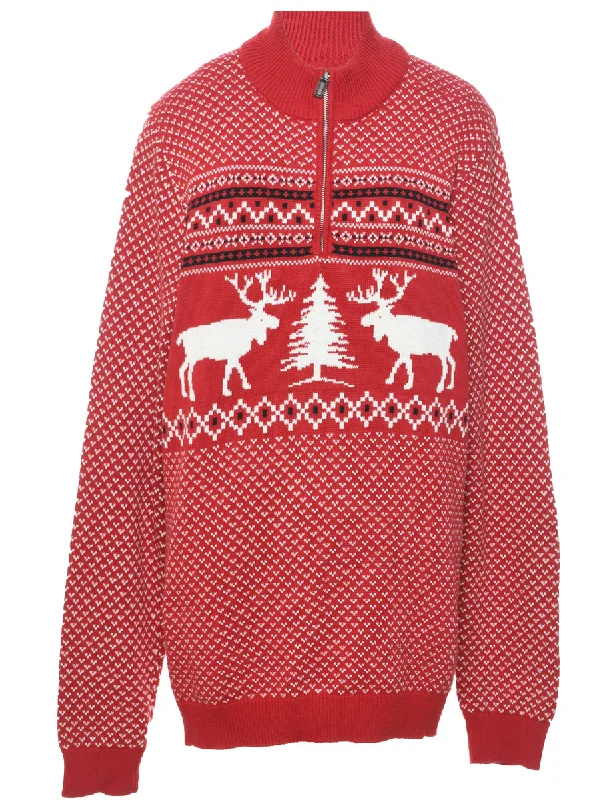 Red Jumper - XL Handmade Hand-knitted Hand-woven