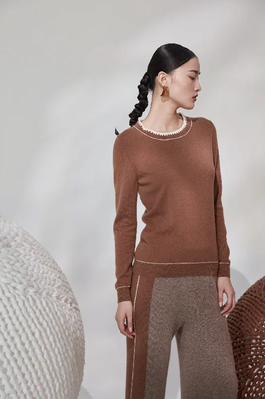 Round neck 100% cashmere jumper Velvet Chenille Corduroy