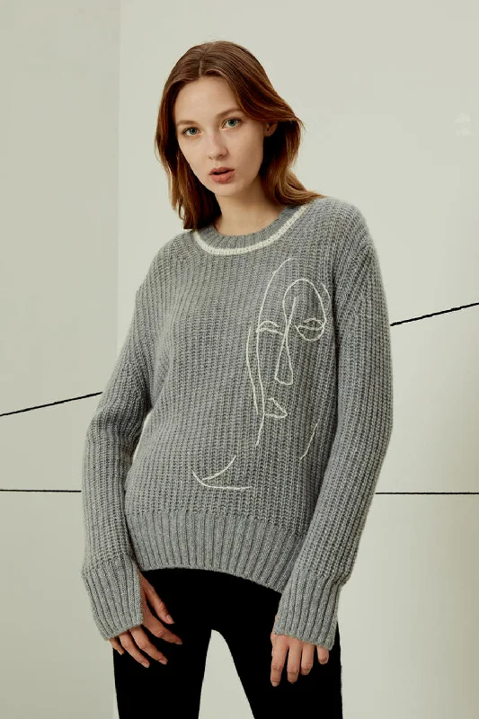 Thickened cashmere jumper Houndstooth Herringbone Solid