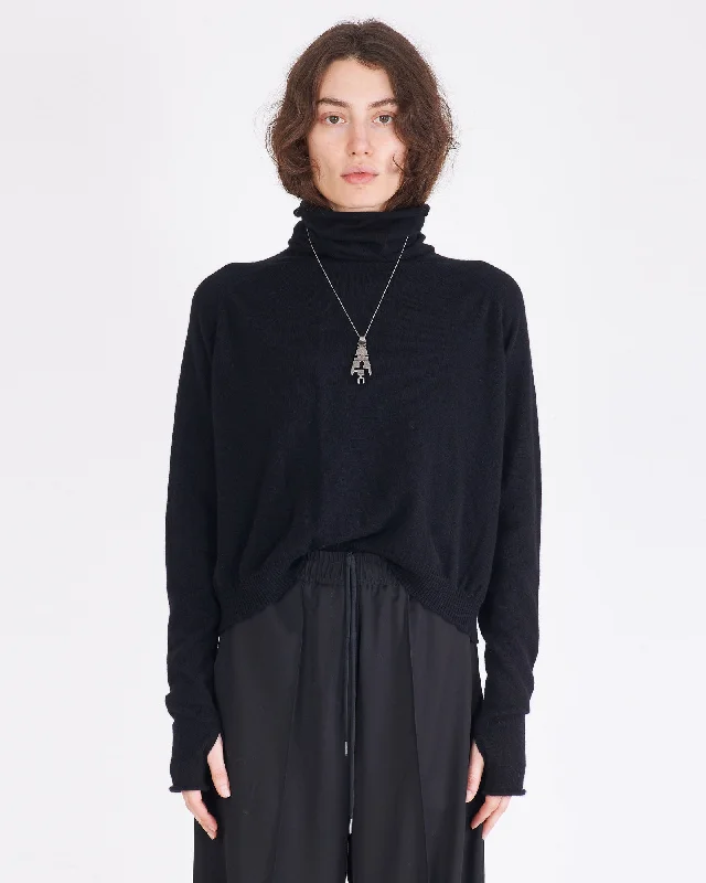 Turtleneck Boxy Jumper Solid Print Embellished
