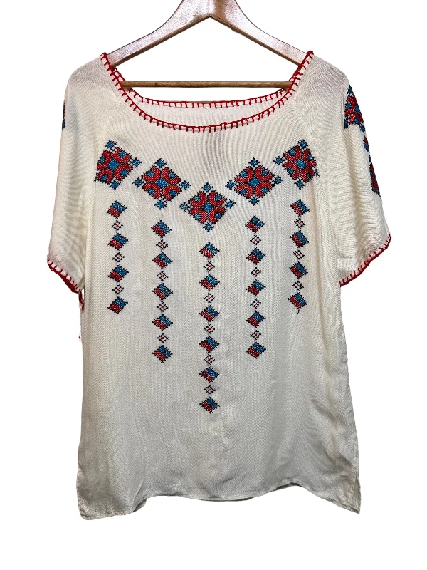 White Hand Made Women's Jumper (Size XL) Cotton Fabric Linen Fabric Terry Fabric