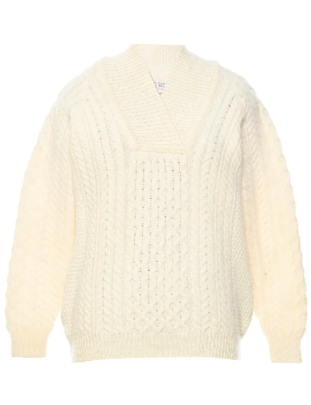 Wool Cable Knit Jumper - L Fleece Fabric Down Fabric Feather Fabric