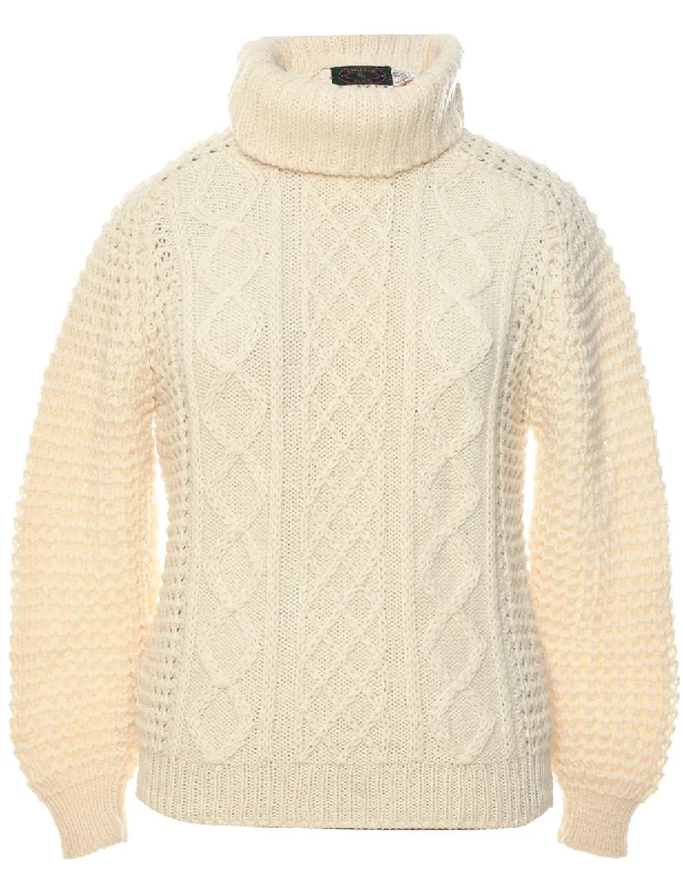 Wool Cable Knit Turtleneck Jumper - S Oversized Loose Flowy
