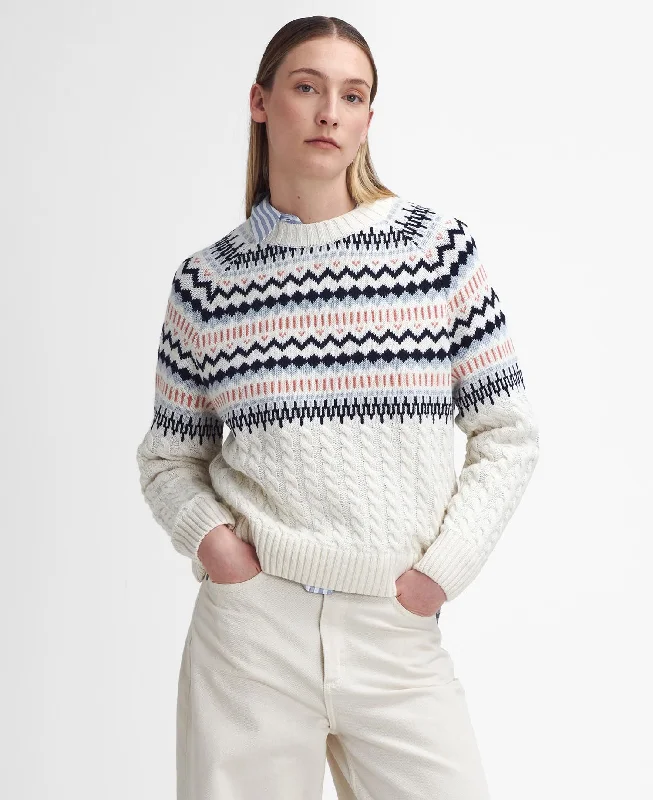 Marnie Fair Isle Crew Neck Jumper Mesh Sweater Canvas Denim