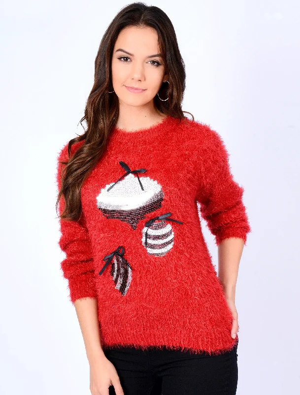Baubles Sequin Novelty Christmas Jumper In Red - Merry Christmas Sweater Knitwear Pullover Baubles Sequin Novelty Christmas Jumper In Red - Merry Christmas Sweater Knitwear Pullover