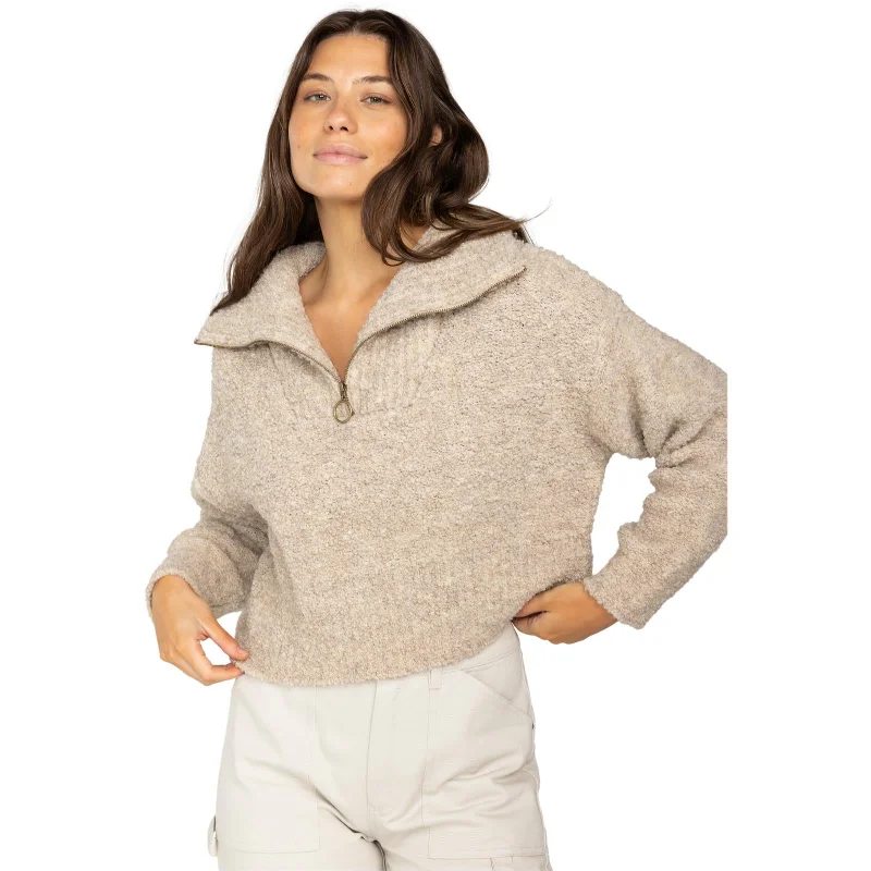 Billabong Womens Lost Heaven Half Zip Cropped Jumper Print Jacquard Patchwork