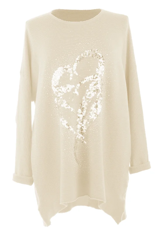 Double Sequin Heart Ribbed Jumper Hooded Caped Shawl Collar