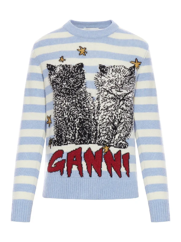 BLUE STRIPED GRAPHIC CAT JUMPER Chenille Fabric Brocade Fabric Lace Fabric