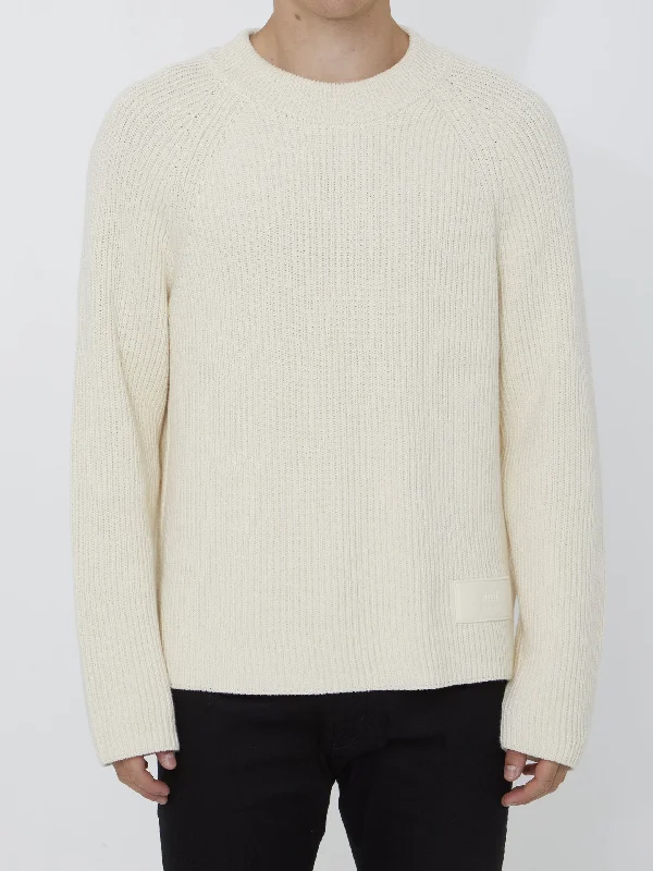 Ivory Jumper With Patch Fitted Loose Oversized