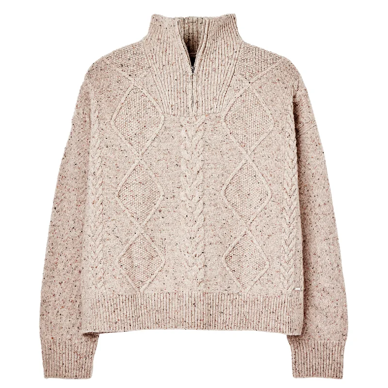 Joules Ladies Esme Cable Knit Quarter Zip Jumper Chenille Blend Fleece Blend Nylon Blend
