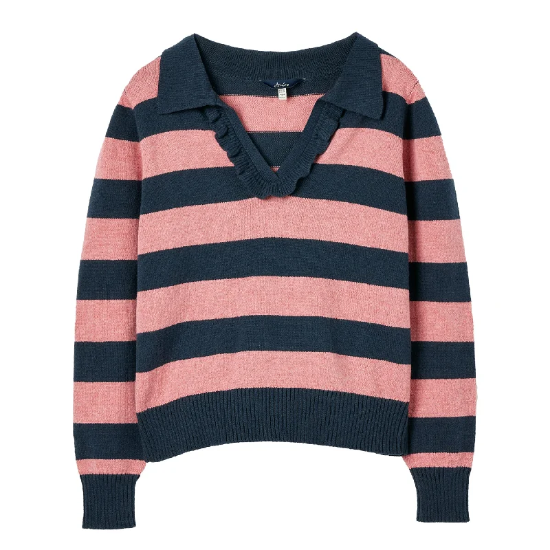 Joules Ladies Maddie Striped V Neck Jumper Cotton Fabric Linen Fabric Terry Fabric