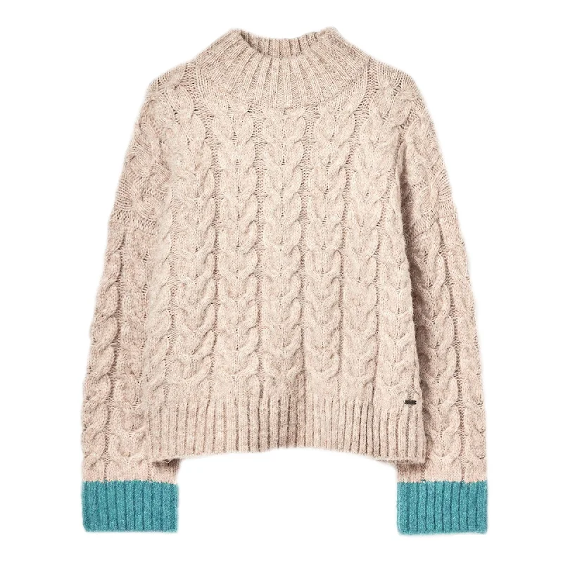 Joules Ladies Marilyn All Over Cable Jumper Boat Neck Shawl Collar Notched Collar
