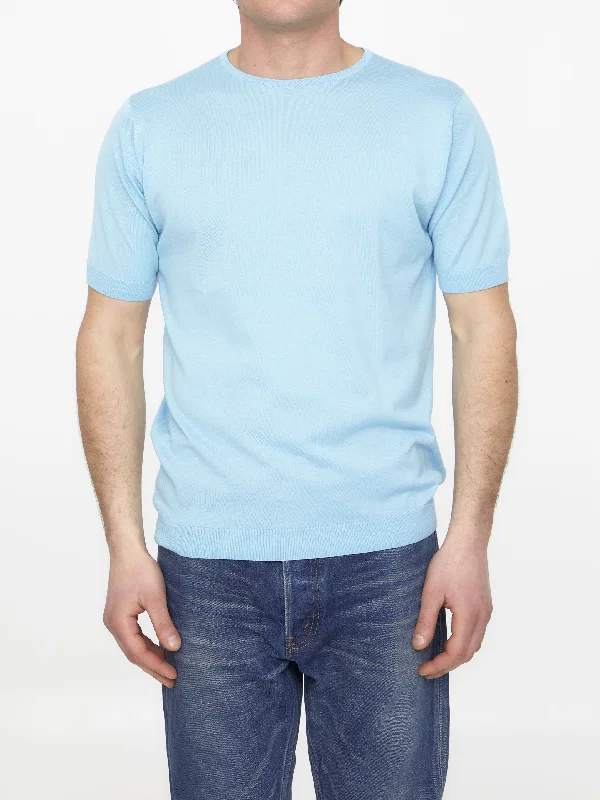 Light-blue Cotton Jumper Mesh Sweater Canvas Denim