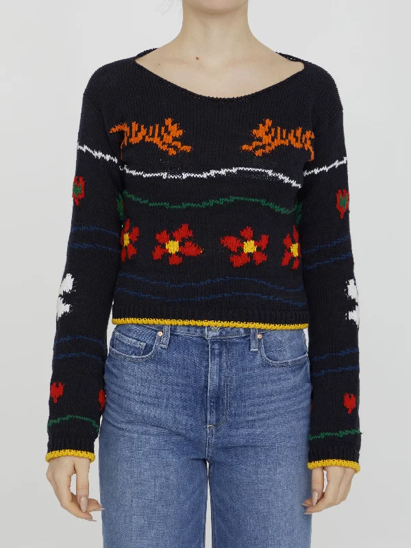 Multicolor Embroidered Jumper Mesh Blend Leather Blend Suede Blend