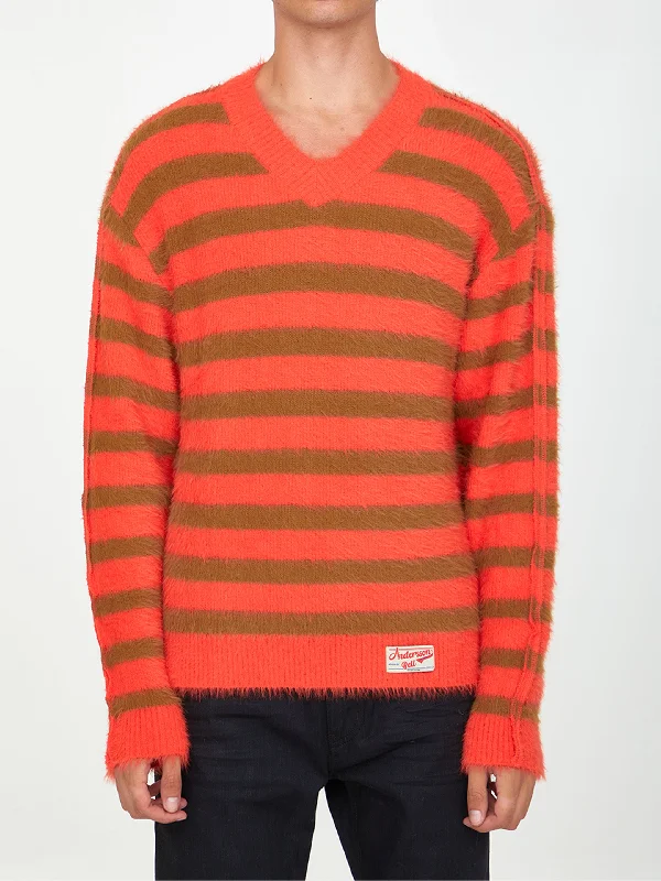 Orange And Beige Striped Jumper Solid Color Striped Floral Print