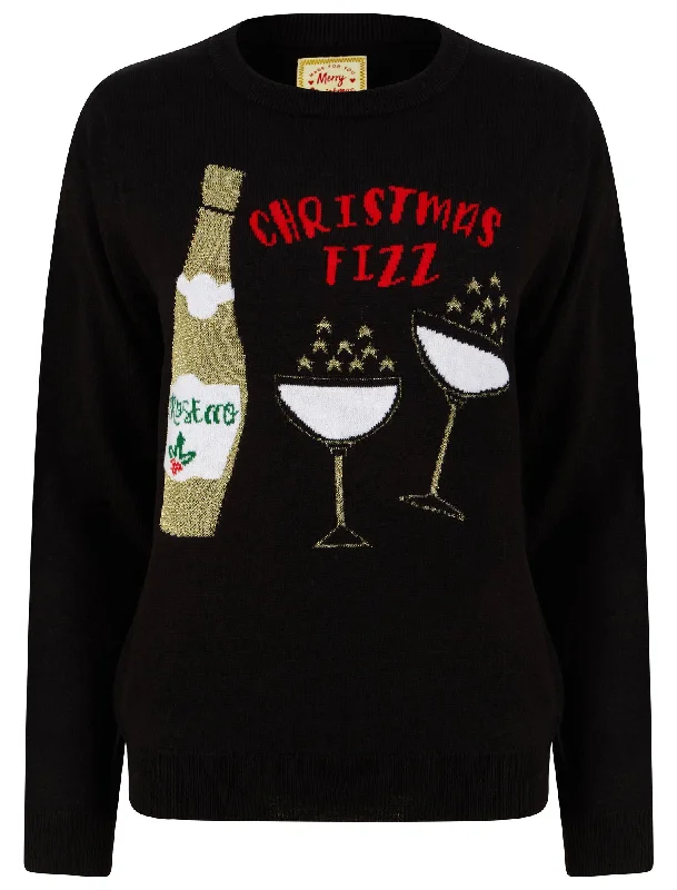 Women’s Christmas Fizz Lurex Glitter Novelty Christmas Jumper In Jet Black - Merry Christmas Casual Formal Business