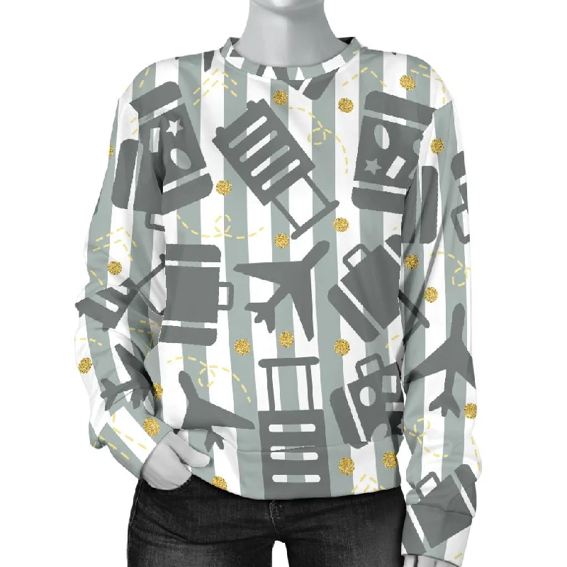 Airplane Luggage Pattern Print Women's Sweatshirt Hoodie with Lining Warm Insulated